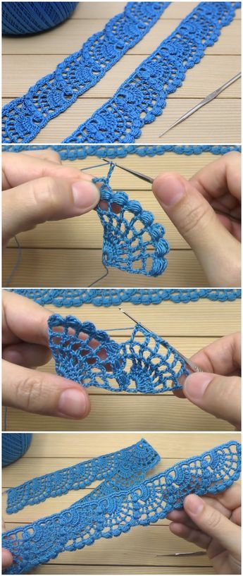 Crochet Lace Borders And Edges, Simple Lace Crochet Pattern, Lace Edging Crochet, Crochet And Ribbon, Simple Crochet Lace, Crochet Lace Ribbon Pattern, Crochet Lace Cord, Crochet Lace Edging Simple, Crochet Trims And Borders