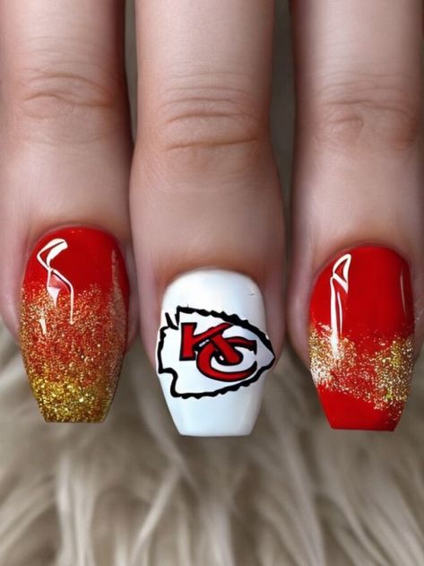 Kanas City Chiefs Nails, Kansas City Chiefs Nails Designs, Chief Nails, Chiefs Nail Designs, Kansas City Chiefs Nails, Kc Chiefs Nails, Kc Nails, Chiefs Nails, Pedi Designs