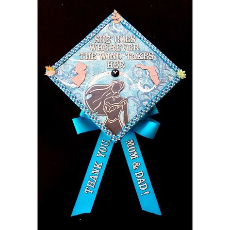 Finally finished my Pocahontas graduation cap! I'm so happy with the way it turned out. I'll see you soon, Disney Graduations Ideas, Disney Grad Caps, Disney Graduation Cap, Caps Ideas, Graduation Hats, Graduating College, High School Graduation Cap, College Graduation Cap Decoration, Grad Hat