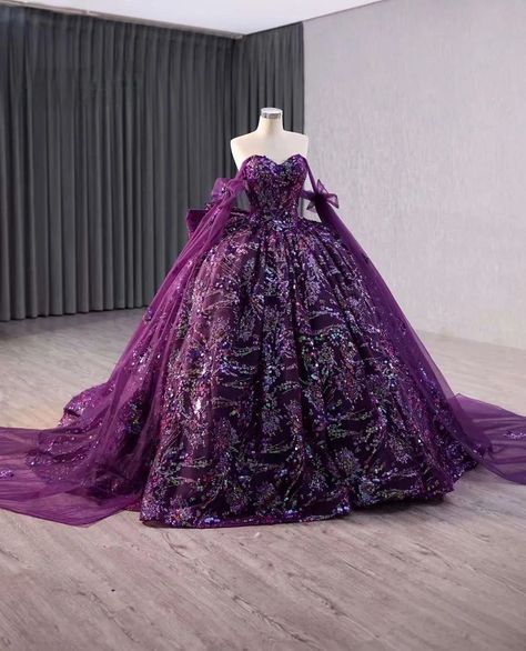 Why not? #purple purpleweddingdress #fantasyweddingdress #bridalshop #romantic #romanticweddingdress Girls Confirmation Dresses, Sequin Lace Wedding Dress, Purple Ball Gown, Confirmation Dresses, Strapless Prom Dress, Purple Party, Formal Wear Dresses, Sequin Prom Dress, فستان سهرة