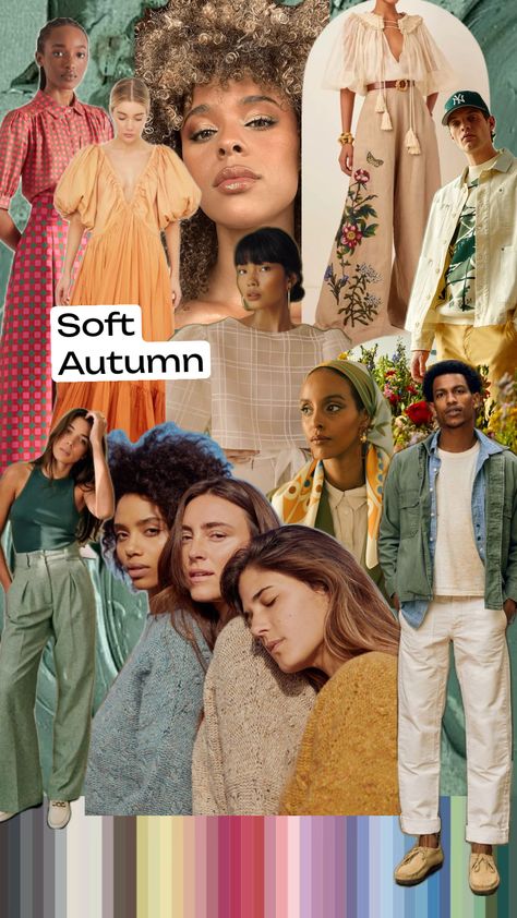 Soft Autumn outfit and colour inspiration✨ Soft Autumn palette is soft and warm - so look to those muted autumn colours! #myfirstshuffle #softautumn #coloranalysis #colouranalysis Muted Autumn, Soft Autumn Palette, Soft Autumn Color Palette, Autumn Color Palette, Kibbe Romantic, Autumn Palette, Natural Boho, Seasonal Color Analysis, Autumn Colours