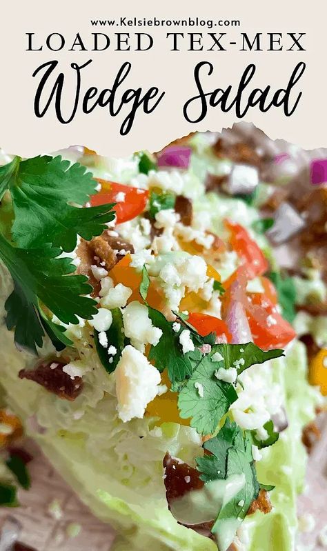 A healthy and delicious spin on the wedge salad - this southwester tex-mex wedge salad with healthy homemade avocado cream sauce will be a hit at your table! Cilantro Avocado Dressing, Cilantro Dressing Recipe, Avocado Cream Sauce, Party Side Dishes, Wedge Salad, Clean Eating Recipes For Dinner, Avocado Cream, Avocado Dressing, Salad Toppings