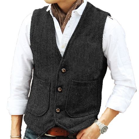 Hunting Classic Men Vintage Tweed Vest Herringbone Waistcoats Wedding Retro Wool | eBay Flannel Wedding Groomsmen, Flannel Wedding, Wedding Retro, Trade Market, Tweed Waistcoat, Tweed Vest, Wedding Groomsmen, Mens Vests, Mens Style