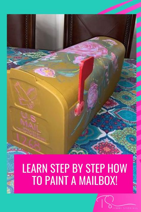 Is your mailbox boring? Learn step by step how to paint a mailbox! #how to paint a design on a mailbox Diy Painted Mailbox Ideas, How To Paint A Mailbox Diy, Painting Mailbox Ideas, Painted Mailbox Ideas Diy, Mailbox Painting Ideas, Paint Mailbox, Creative Mailbox Ideas, German Shepherd Painting, Painted Mailboxes