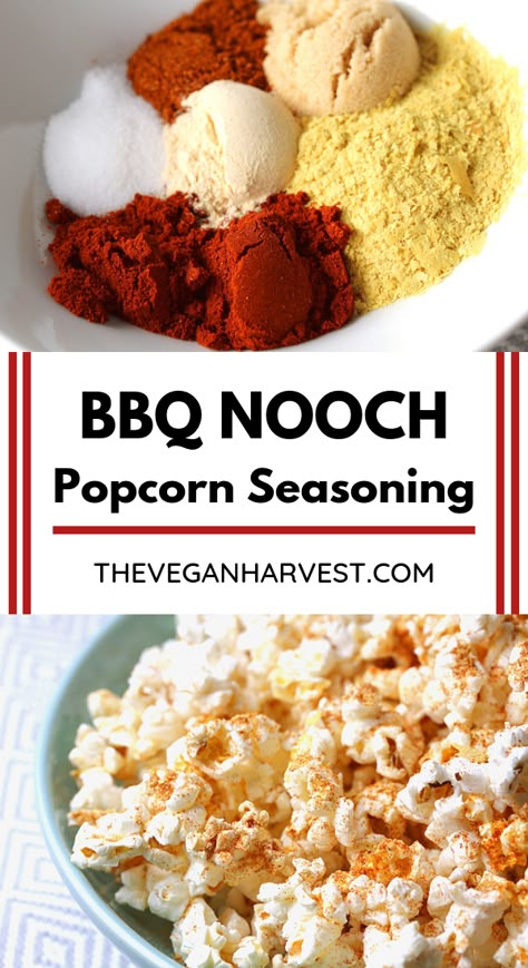 BBQ Nooch Popcorn Seasoning - The Vegan Harvest Nutritional Yeast Popcorn, Popcorn Seasoning Recipes, Vegan Popcorn, Popcorn Recipes Easy, Quest Bars, Nutritional Yeast Recipes, Yeast Recipes, Vegan Snack Recipes, Popcorn Seasoning