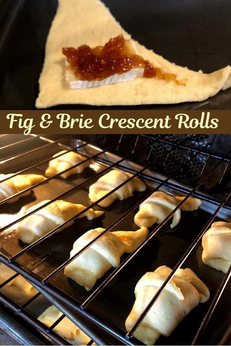 Fig and Brie Crescent Roll Recipe Brie And Croissant Appetizer, Brie And Jam Appetizer Crescent Rolls, Baked Brie Crescent Roll Fig Jam, Brie Apple Honey Crescent Rolls, Brie Croissant Appetizer, Brie Fig Appetizer, Brie Cheese Crescent Rolls, Figs And Cheese, Baked Brie With Jam Crescent Rolls