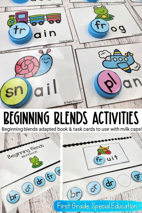 Beginning Blends Activities for Kindergarten, First Grade & Special Education Blending Sounds Activities, R Controlled Vowels Activities, Vowel Teams Activities, Long Vowels Activities, Digraphs Activities, Blends Activities, Vowel Activities, Blending Sounds, Math Crafts