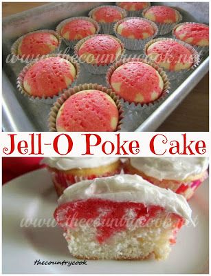 Strawberry Jell-O Poke Cupcakes recipe from The Country Cook. Super simple to make and everyone loves them. www.thecountrycook.net Jello Poke Cupcakes, Poke Cupcakes, Country Cupcakes, 13 Cake, Poke Cake Recipes, Country Cook, Poke Cakes, The Country Cook, Cupcakes Recipe