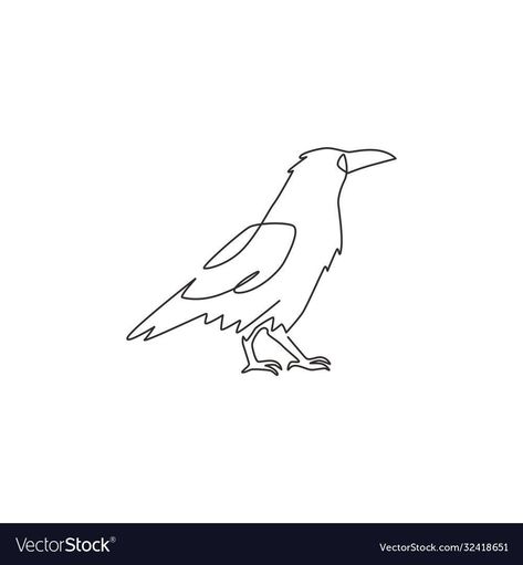 Crow Line Tattoo, Crow Line Drawing, Raven Line Drawing, Crow Line Art, Raven Line Art, Six Of Crows Tattoo, Crow Icon, Black Crow Tattoos, Crow Tattoos