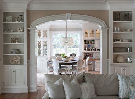 #Built-in Ideas Archway Between Kitchen And Living Room, Georgian Cottage, English Estate, Harbor House, Coastal Living Rooms, Grey Decor, Entry Hall, Remodeling Ideas, Breakfast Nook