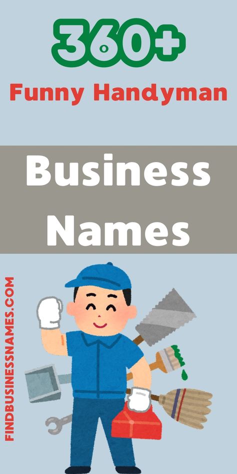 Get inspired with these hilarious handyman business names! 

Perfect for adding a touch of humor to your brand, these names are sure to make your clients smile. 

Explore the best funny handyman business names now and stand out! 

#FunnyHandymanBusinessNames Handyman Business Names, Handyman Business, More Clients, Unique Names, Business Names, Get Inspired, Eco Friendly, Make Your, Humor