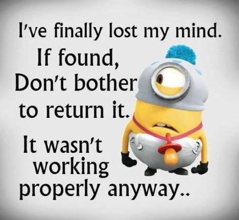 Funny Minions Of The Day. See my Minion pins https://www.pinterest.com/search/my_pins/?q=minions Lost My Mind, Minions Humor, Minion Pictures, Minion Jokes, Minions Love, Cute Minions, A Minion, Funny Minion Quotes, Quote Of The Week