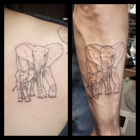 Elephants Father-Daughter Tattoos Daughter Elephant Tattoo, Dad Daughter Tattoo, Lifeline Tattoos, Daughter And Father Tattoo, Tattoos Outdoors, First Tattoo Ideas, Father Daughter Tattoos, Tool Tattoo, Father Tattoos