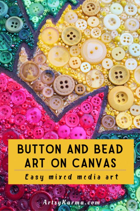 Button Art 101: How to Make a Beautiful Canvas Piece Buttons On Canvas, Button Art On Canvas, Diy Button Crafts, Button Wall Art, Vintage Buttons Crafts, Button Art Projects, Buttons Ideas, Button Canvas, Buttons Crafts Diy