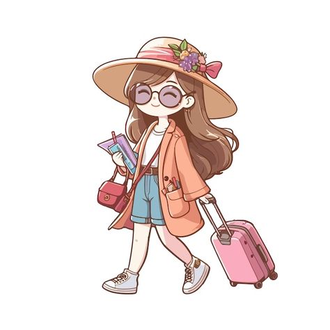 Vector woman going to travell ai generat... | Premium Vector #Freepik #vector #tourist #chibi #summer-fashion #fashion-girl Backpack Drawing, Inktober 2024, Time Cartoon, City Cartoon, Dancing Baby, Travel Drawing, Chibi Girl, Woman Drawing, Illustration Girl