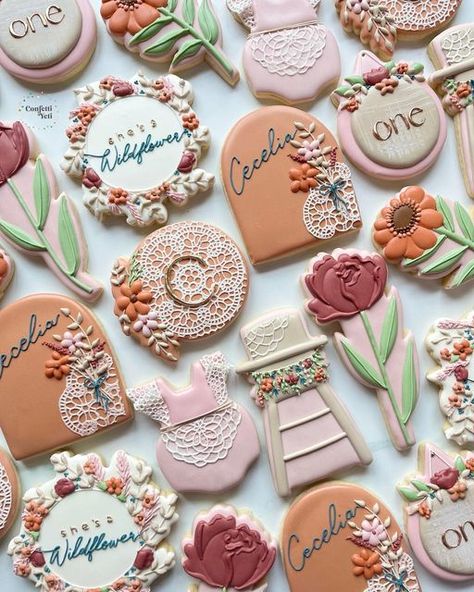 Wildflower Cookies First Birthday, Wildflower Cookies, Wildflower First Birthday, Wildflower Party, Wildflower Birthday, First Birthday Cookies, Boho Wildflower, Wildflower Baby Shower, Fall Cookies