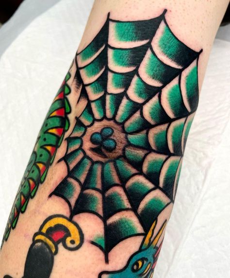 Cobweb Tattoo, Spider Web Tattoo, Web Tattoo, American Traditional, Color Tattoo, Tatting, Tattoos, Color