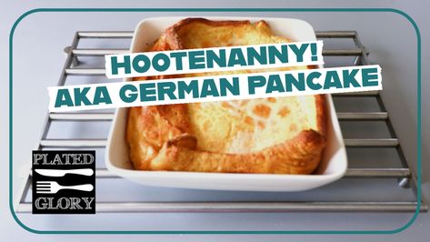 Hootenanny, also known as a Dutch baby or German pancake, is a baked, egg-based concoction that puffs up like a soufflé. It's much less... German Pancakes, Coconut Syrup, Baked Egg, Bananas Foster, Brunch Dishes, Dutch Baby, Creamed Spinach, Gluten Free Flour, Nutrition Information