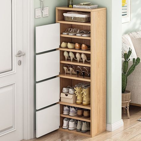 Tall Narrow Shoe Racks - Ideas on Foter Small Shoe Cabinet, Shoe Storage Cabinet With Doors, Vertical Storage Cabinet, Shoe Cabinet Design, Closet Hallway, Wooden Shoe Cabinet, Narrow Shoe Rack, Entryway Closet, Shoe Shelves