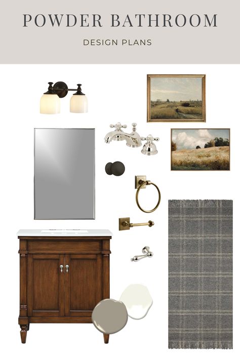 How we Plan to Update our Dated Powder Room without Renovating - Making it in the Mountains Powder Room Makeover, Painted Vanity, Ensuite Bathroom, Modern Mountain, New Cabinet, Room Update, Old Wall, Beautiful Bathrooms, Wall Treatments