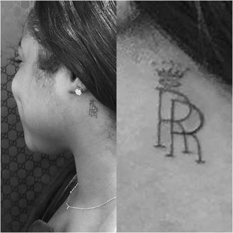 Double R Tattoo, Crown Behind Ear Tattoo, Behind The Ear Tattoo Men, Rr Tattoo, Ear Tattoo Men, Double Rr, Bishop Briggs, Behind The Ear Tattoo, Steal Her Style