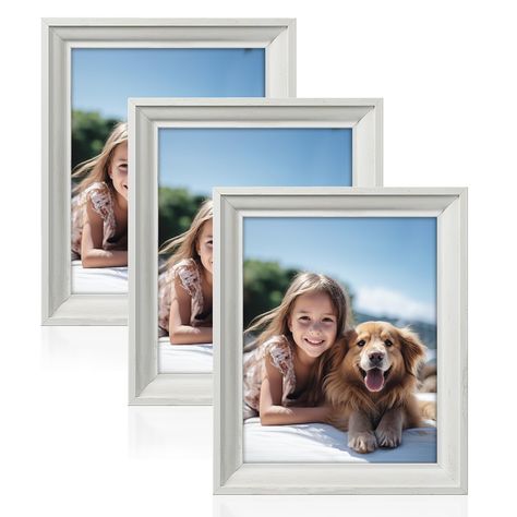 PRICES MAY VARY. [2 Mats Included] Each frame of this photo frame set is designed to perfectly fit full-size 8x10 photos and includes 2 mats that can also fit 5x7 and 4x6 photos [Quality Picture Frames] This set of 3 picture frames is crafted from quality MDF frames and features clear glass with sanded edges, ensuring long-lasting durability [Captivating Visual Display] The extra thick and layered frame design exudes a sense of depth and sophistication. The wood grain finish adds a textured feel 3 Picture Frame, 5x7 Picture Frames, 8x10 Picture Frames, Picture Frame Sets, 4x6 Photo, Visual Display, Table Display, Rustic White, Picture Frame Wall