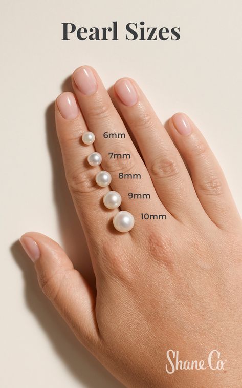 Your guide to pearl sizes. Explore all pearl jewelry today! Silver And Pearl Jewelry, Jewelry Findings Guide, Pearl Size Chart, Types Of Pearls, Jewelry Marketing, Unique Pearl Jewelry, Real Pearl Jewellery, Jewelry Knowledge, Pearl Jewelry Design