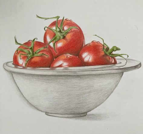 Bowl of maters using colored pencil on 9x12 inch paper @gemmachambersart #coloredpencil #coloredpencilart #coloredpencilartwork #coloredpencildrawing #pencildrawing #pencilart #pencilartwork #pencilartist #artforsale #artworkforsale #tomatoes #summertomatoes #maineart #maineartist #maineartistsofinstagram #foodart #foodartwork #foodporn #fruitbowl #fruit #foodillustrator #healthyfood #artforyourhome #artforyourwalls #artforyou #artforthehome Fruit Bowl Drawing, Bowl Drawing, Maine Artist, Maine Art, Food Artwork, Colored Pencil Artwork, Colored Pencil Drawing, Drawing Pencil, Color Pencil Art