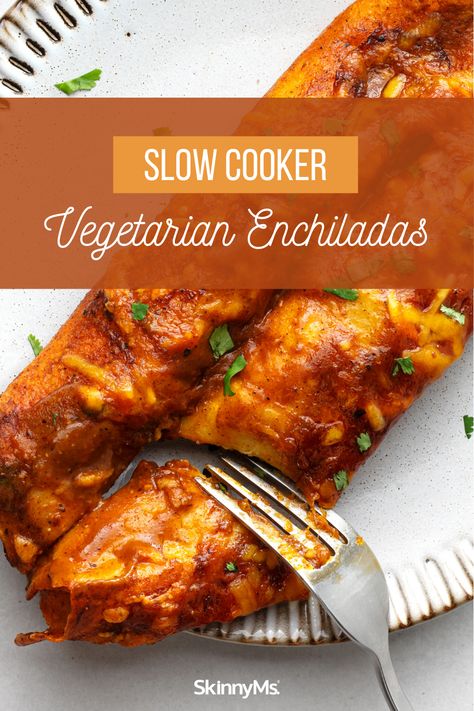 Slow Cooker Vegetarian Enchiladas Vegetarian Enchiladas Recipe, Veggie Enchiladas, Slow Cooker Enchiladas, Vegetarian Crockpot Recipes, Vegetarian Slow Cooker Recipes, Vegetarian Enchiladas, Vegetarian Mexican, Vegetarian Crockpot, Slow Cooker Vegetarian