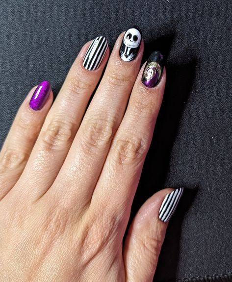 Halloween Gel Manicure Halloween Gel Manicure, Skellington Nails, Jack Skellington Nails, Gel Manicure, Fall Nails, Jack Skellington, Manicure, Halloween, Nails