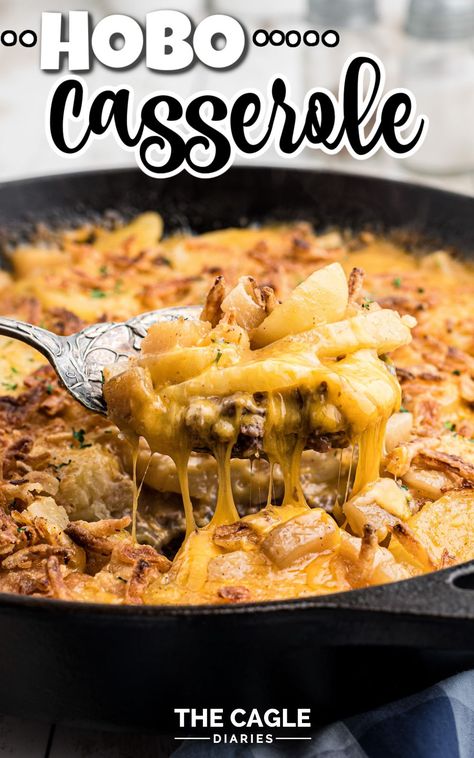 Scalloped Potatoes Casserole Ground Beef, Recipes With Sliced Potatoes, Fried Potatoes And Ground Beef, Fried Ground Beef Recipes, Soft Meal Ideas, Hobo Casserole Recipes, Hobo Casserole Ground Beef, Potato And Ground Beef Recipes, Ground Beef And Potato Recipes