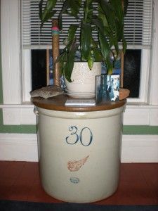 30 gallon crock, so heavy to move.  Ours has 2 blue birch leaves instead of the red wing.  Also has a round stamp with Union Stoneware Co,Red Wing, Minnesota on it.  We would like to sell it. Large Crock Decorating Ideas, Decorating Crocks, Crock Decor Ideas, Crock Decorating Ideas, Crocks Decor Ideas, Decorating With Crocks, Crocks Decor, Farmhouse Updates, Crock Ideas