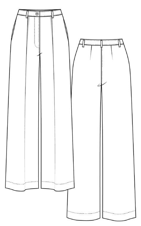 Protea Pants PDF Pattern - All Sizes 0-30 | Paradise Patterns - A0 Print Service Pants Flat Drawing, Pleated Top Pattern, Pants Technical Drawing, Pant Drawing, Shirt Pattern Design, High Waist Pants Pattern, Technical Drawing Fashion, Wide Leg Pants Sewing Pattern, Sewing Pattern Pants