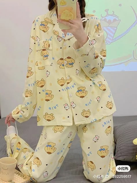 Pompompurin Pajamas, Kawaii Pjs, Cute Night Outfits, Tough Clothes, Sanrio Clothes, Yellow Pajamas, Pajamas Aesthetic, Teen Swag Outfits, Cute Pjs