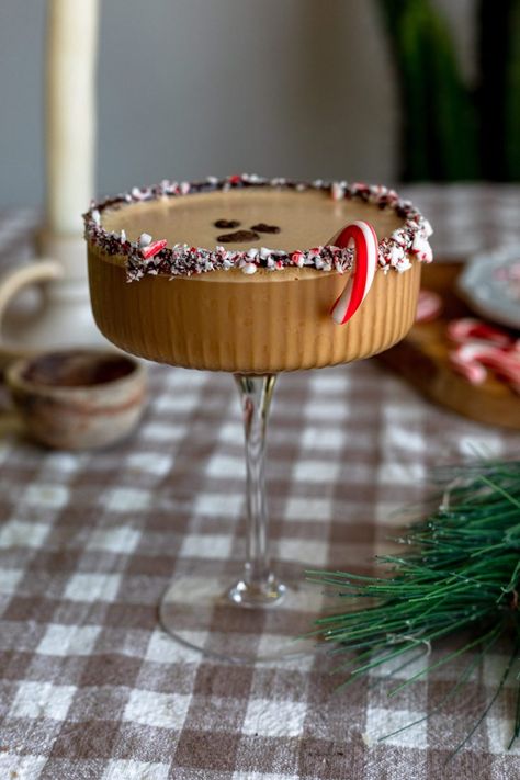 Peppermint Mocha Espresso Martinis Espresso Martini Christmas, Peppermint Espresso Martini, Peppermint Mocha Creamer, Mocha Creamer, Bartender Recipes, Crushed Candy Cane, Peppermint Martini, Espresso Martini Recipe, Espresso Martinis