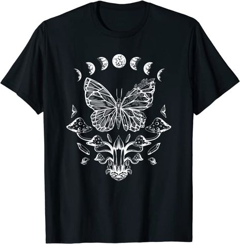 Goblincore Clothes, Goth Butterfly, Butterfly Mushroom, Cottagecore Goblincore, Goblincore Aesthetic, Lunar Moth, Butterfly T Shirt, Grunge Fairycore, Butterfly Graphic