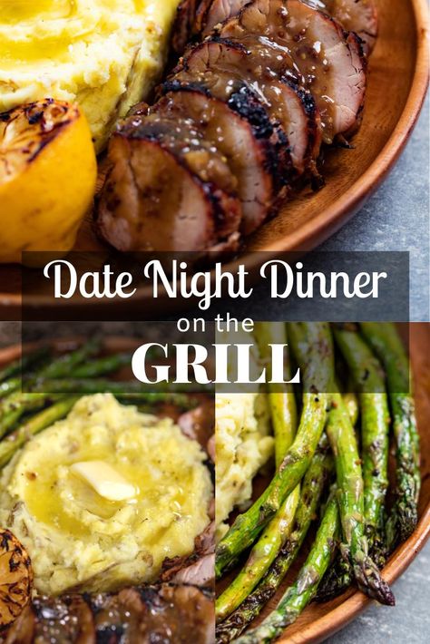 Grilling food for a date night dinner at home is the perfect way to tell your significant other "I love you." With a main dish of grilled pork tenderloin drizzled with a decadent beer and mustard glaze, and fresh lemon grilled asparagus and indulgent smoked mashed potatoes on the side, you're about to have a meal to remember. Date Night Dinner Ideas, Date Night Dinner Recipes, Grilling Food, Night Dinner Recipes, Night Recipes, Date Night Dinner, Date Night Dinners, Date Night Recipes, Bbq Smoker