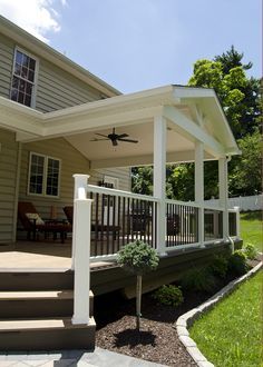 Custom TimberTech Deck/Porch, West Chester PA | 430 Sq Ft | Keystone Custom Decks Patio Plan, Building A Porch, Patio Deck Designs, Deck Porch, Deck Designs Backyard, West Chester Pa, Summer Patio, Backyard Porch, Custom Decks