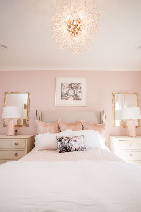 Pink Walls White Furniture Bedroom, Benjamin Moore First Light Bedroom, First Light Benjamin Moore, Light Pink Girls Room, Light Pink Girls Bedroom, Benjamin Moore First Light, Pale Pink Paint Color, Pale Pink Bedrooms, Pale Pink Paint