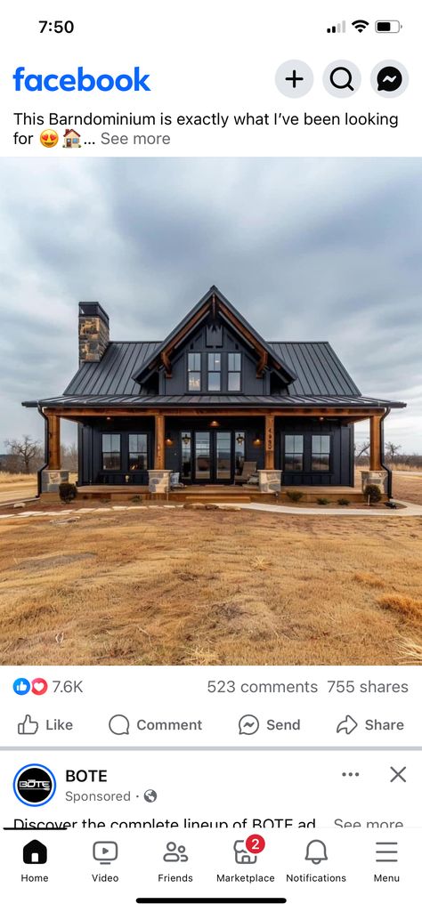 Dark Barndominium, Black Barndominium Exterior, Barndominium Ideas Exterior, Farm Houses, Farmhouse Porch, House With Porch, Barndominium Ideas, Barndominium, Porch