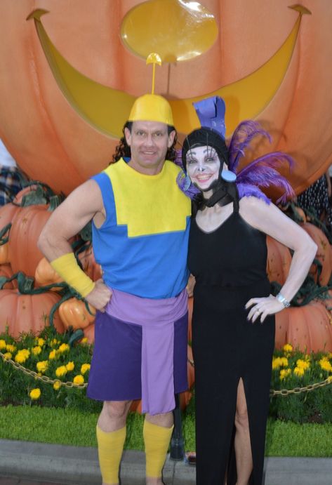 Our Kronk and Yzma (Emperor's New Groove) costumes I made for Mickey's Halloween Party 2018 at Disneyland Halloween Costume Kronk, Kronk Costume Diy, Emporers New Groove Costumes, Emperors New Groove Birthday Party, Emporers New Groove Costume, Kronk And Yzma Costume, Emperors New Groove Costume, Kronk Costume, Yzma Emperors New Groove