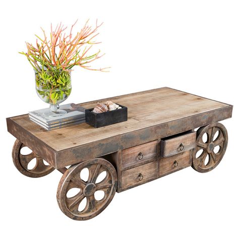 Mumford Coffee Table Distressed Wood Coffee Table, Coffee Table With Wheels, Table With Wheels, Coffee Table Plans, Simple Coffee Table, Rustic Coffee Tables, Table Cafe, Wooden Coffee Table, Western Decor