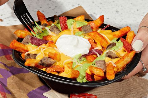 Nacho Fries Taco Bell, Taco Bell Nacho Fries, Taco Bell Menu, Steak Nachos, Burrito Recipe Chicken, Nacho Fries, Taco Bell Recipes, Fried Tacos, Gluten Free Tacos