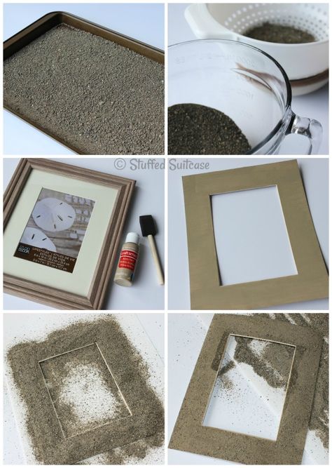 DIY Sand Photo Frames for displaying your beach vacation picture memories StuffedSuitcase.com family travel Sand Picture Frame, Vacation Picture Frame Ideas, Beach Sand And Shells Keepsake, Beachy Picture Frames Diy, Beach Themed Picture Frames, Sea Shell Photo Frame, Beach Vacation Pictures, Sand Projects, Sand Crafts