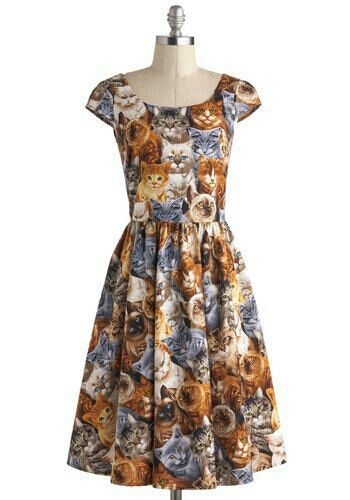 Cat Dress Cat Print Dress, Retro Vintage Dresses, Cat Fashion, Mod Cloth Dresses, Cat Dresses, Style Savvy, Mod Dress, Mode Inspo, Cat Clothes