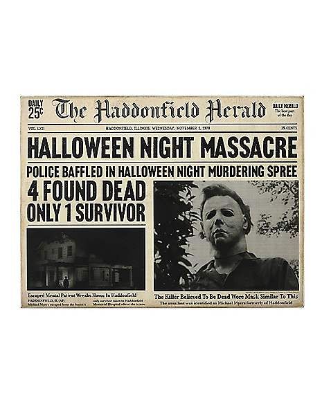 Michael Myers Haddonfield Herald Sign - Halloween - Spirithalloween.com Horror Room, Halloween History, Halloween Film, Horror Movie Icons, Halloween Everyday, Horror Decor, Horror Posters, Retro Horror, Horror Movie Art