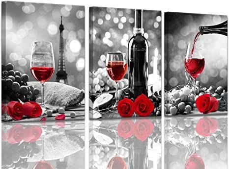 Wine Decor Kitchen Canvas Art Red Wine Rose Artwork for Home Walls Black and White With Red Wine Painting Printed Rose Art Dining Room Decor Red Kitchen Pictures Wall Decor Stretched 12x16inchx3 Kitchen Pictures Wall, Kitchen Canvas Art, Rose Artwork, Wine Decor Kitchen, Wine Rose, Pictures Wall Decor, Art Dining Room, Kitchen Canvas, Wine Painting