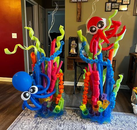 Ocean Parade Float Ideas, Shark Door Decorations Classroom, Breaker Rock Vbs 2024 Crafts, Under The Sea Float Parade, Undersea Halloween, Scuba Vbs Crafts, Under The Sea Trunk Or Treat, Vbs Diy, Vbs Ocean Theme