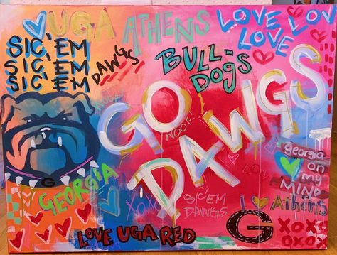 Uga Wall Art, Georgia Bulldogs Painting, Uga Painting Canvases, Uga Dorm Room Ideas, Uga Painting, Uga Aesthetic, College Canvas Paintings, Canvas Background Ideas, Uga Dorm