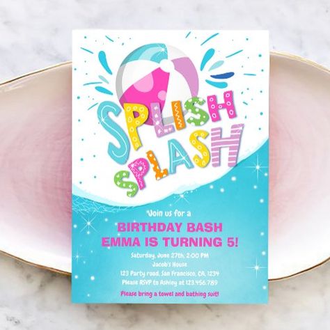 $2.92 | Splish Splash Birthday Bash Girl Pool Party | Birthday Invitations | birthday invitation, summer birthday, splish splash, birthday bash, pool party, swimsuit, pool party invitation, beach ball, splish splash birthday, girl birthday Splish Splash Birthday Bash, Splish Splash Birthday Party, Boys Pool Party Invitations, Boy Pool Party, Splish Splash Party, Summer Birthday Invitations, Pool Party Birthday Invitations, Summer Bash, Pool Party Invitations